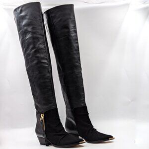 Schutz Women Tenia Western Cowboy Pinty Toe Black Leather OTK Boots size 5